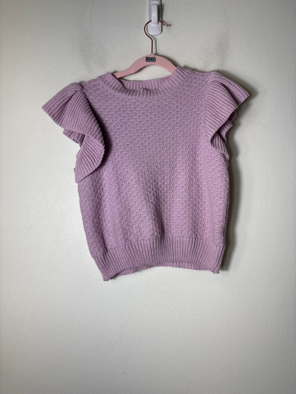 Sadie and Sage Lavender Flutter Sleeve Knit Sweater Sz S